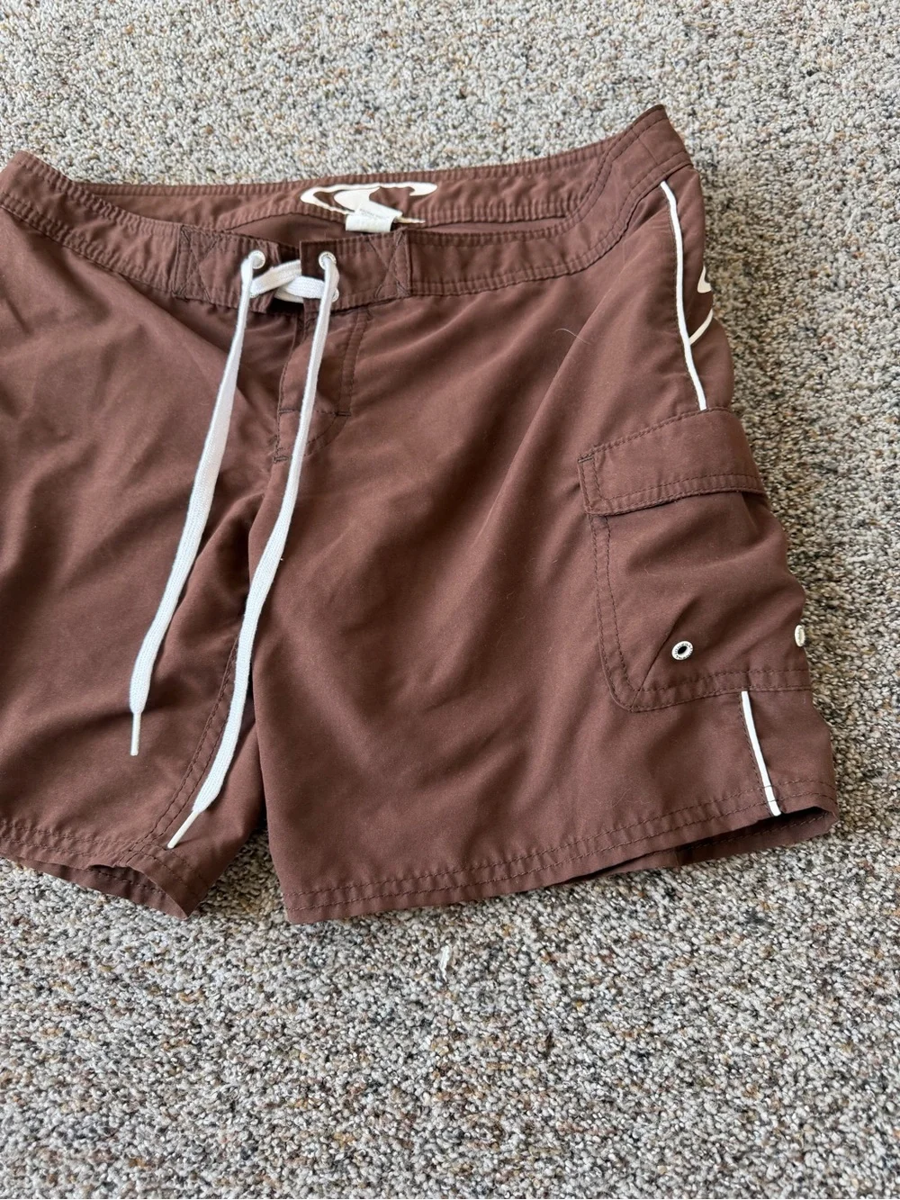O'Neill Womens Size 7 Brown White Board Shorts Y2K Surf Cargo Swim Beach